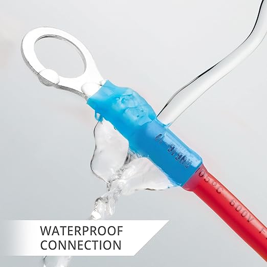 Wirefy 130 PCS Heat Shrink Ring Terminals 5/16" - a Resistant Ring Connectors - Eyelet Wire Connectors - Blue 16-14 AWG