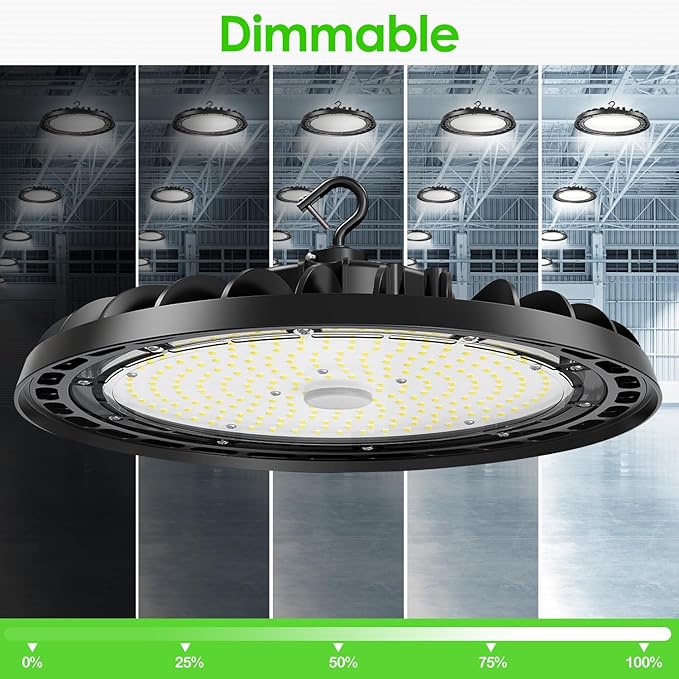 LED High Bay Light 240W, 12' UFO Commercial Lighting Fixture w/Isolated Power Supply, w/Plug for Garage Shop Warehouse Workshop, 5000k 35000lm Dimmable IP65 UL ETL Listed (4-Pack)
