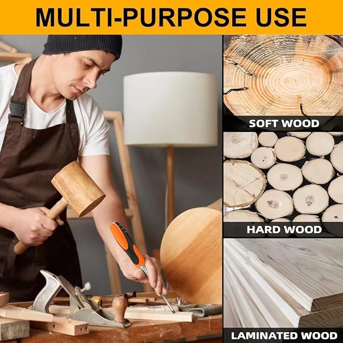 4 Piece Wood Chisel Sets Woodworking Tools Set, Wood Chisels for Woodworking with Steel Hammer End, Wood Tools Chisel Set Woodworking with Ergonomic Plastic Handle