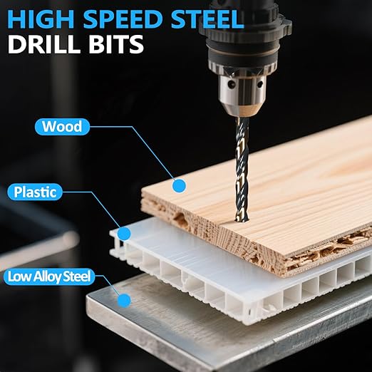 Metal Drill Bit Set, Yougfin 29PCS High Speed Steel Drill Bits with Black and Gold Finish 1/16"-1/2" M2 Drill Bits with Index Case for Wood, Plastic, Low Alloy Steel and Metal