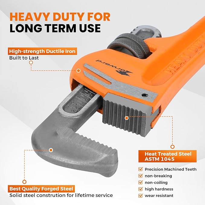 Forward 3pcs Pipe Wrench Set - 10", 14", 18" Heavy Duty Ductile Iron & Forged Steel Plumbing Wrench Hand Tools Kit