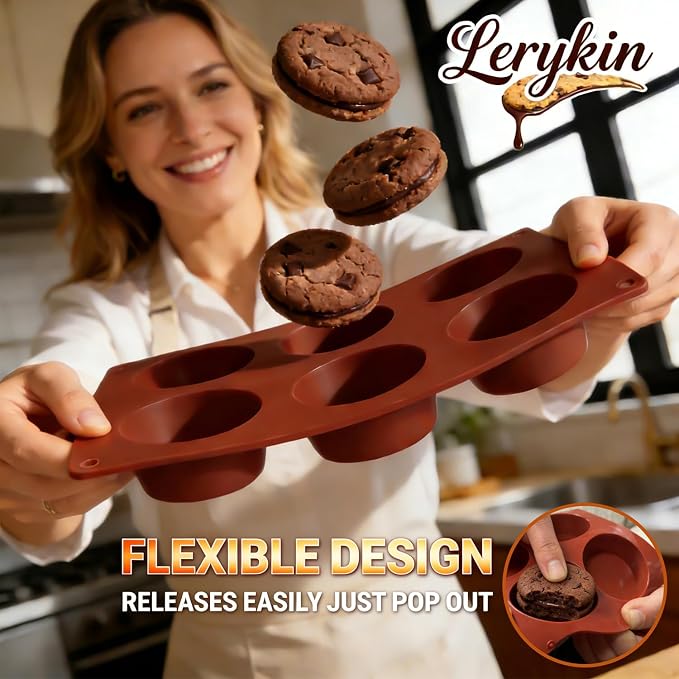 Lerykin 6-Cavity Silicone Baking Mold Non-Stick, 3 Pack Round Cylinder - Image 4