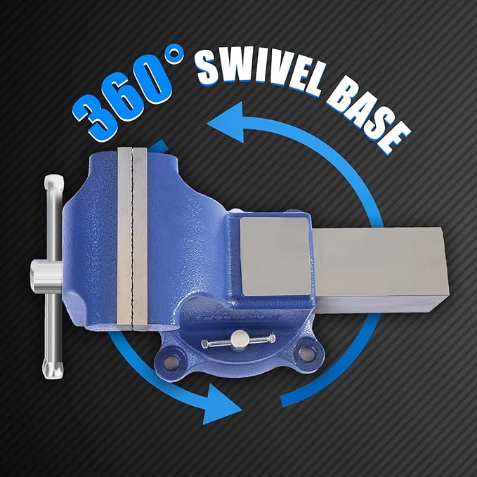 6" Heavy-Duty Bench Vise Ductile Iron Bench Vise 6 Inch 360° Swivel Bench Vice with Anvil Blue, Include Mini Bench Vice Clamp