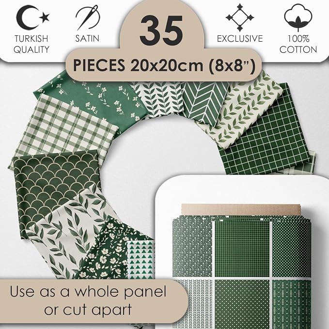 Cotton Satin Patchwork Fabric Panel – 35 Designs, 20×20 cm Squares, Single - Image 2