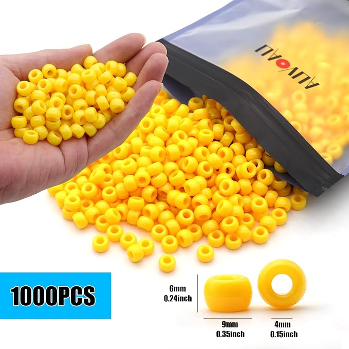 Auvoua 1000Pcs Pony Beads Bracelet 9mm Yellow Plastic Barrel Pony Beads - Image 2