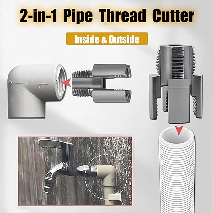 Integrated Internal & External Pipe Threading Tool, Pipe Thread Cutting Tool, Electric Drill Compatible 2 In 1 PVC Pipe Threader Kit, 1/2" 3/4" PVC Thread Maker Tool for Water Pipes (1/2’’ + 3/4’’)