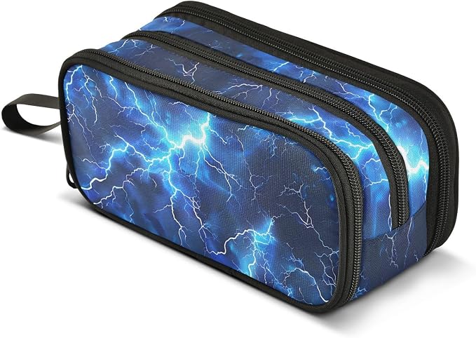 Blue Electric Lightning Pencil Case Box Boys Girls Large Pencil Pouch Zipper by BOENLE-WELCOMEYOURCOMING