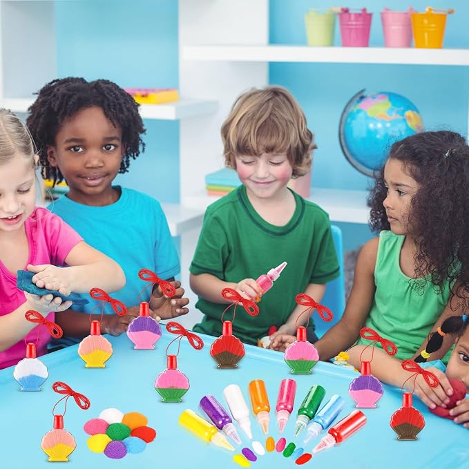 Sliner 74 Pcs Sand Art Kits Includes Shell Bottles, Colored Sand, Mini Funnels - Image 7