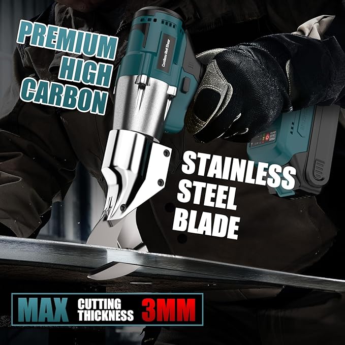 Cordless Sheet Metal Shear Compatible With Ma-kita18V Battery, Brushless Electric Metal Scissors Cutting Thickness 18GA Metal, Iron 360 Degree Pivoting Head, Only Tool (Blue for Makita)