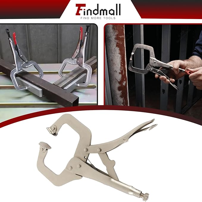 findmall 6Pcs 11 Inch Locking C Clamps with Swivel Pads Heavy Duty C-Type Locking Plier Table and Tool Vise Grip for Shop Home Farm and Automotive DIY Woodworking Welding Cabinetry Pocket Hole Joinery