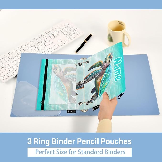 Custom Sea Turtle Pencil Pouch for 3 Ring Binder, 2 Pack Personalized Name - Image 4