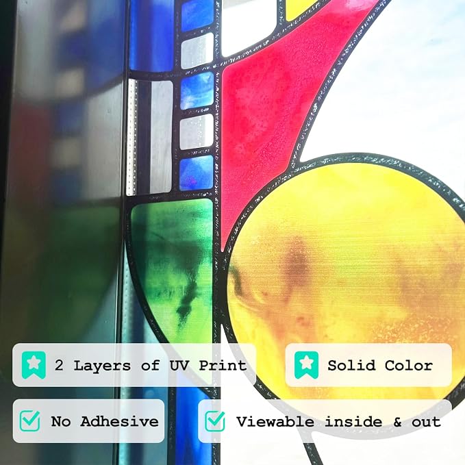 Original Hand Drawn Faux Stained Glass Window Film, Double-Sided Static Film - Image 3