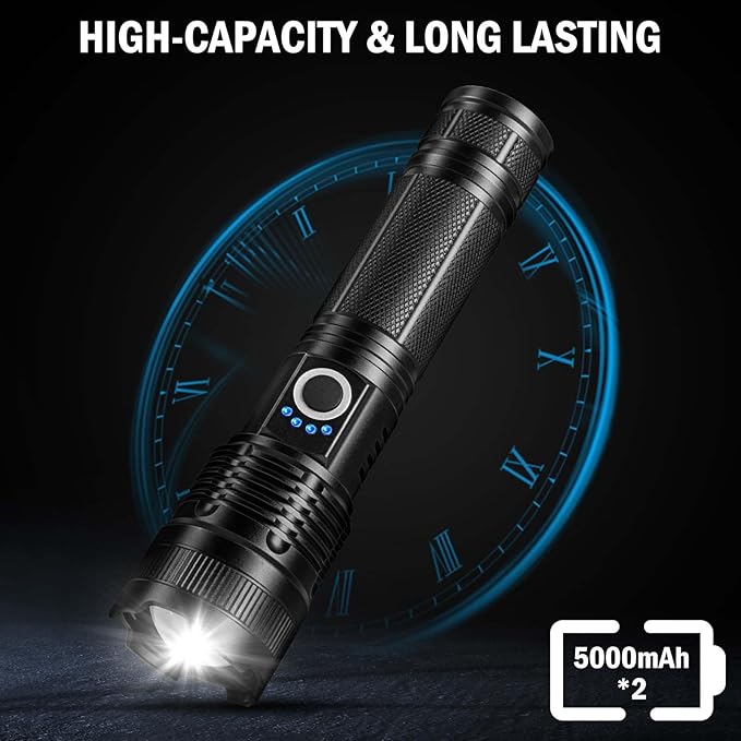 Rechargeable Flashlights High Lumens, 4 Pack 99,000 Lumens Led Flashlights with 5000ɱAh Βattery, Waterproof Powerful Flash Light Multifunctional Flashlights for Home Camping Hiking