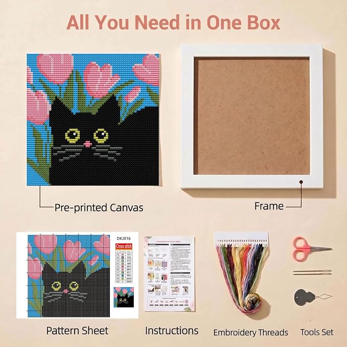 WUSARPLY Black Cat Stamped Cross Stitch Kits - Image 2