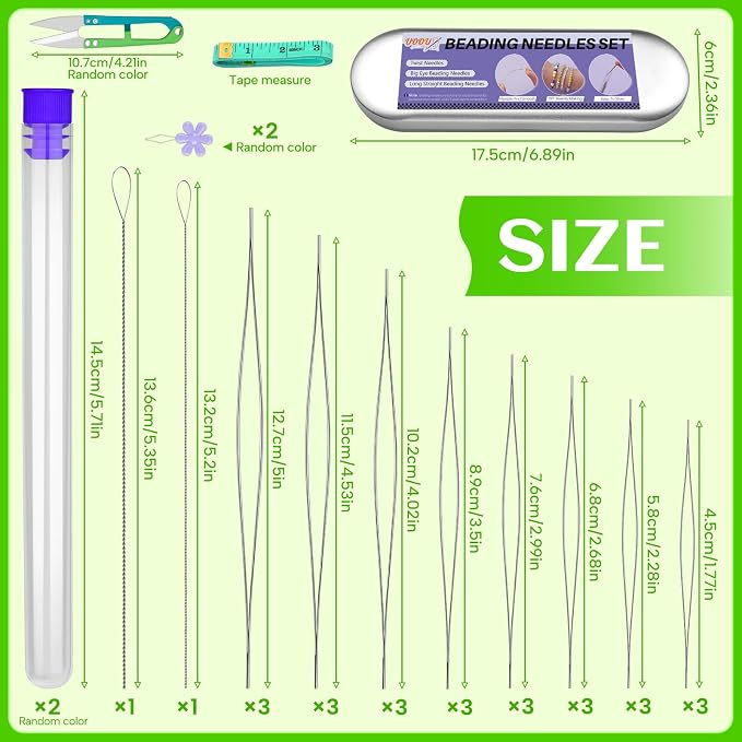 UOOU 32 Pcs Beading Needles Set, 8 Sizes Big Eye Bead Needles, Twist Beading - Image 2