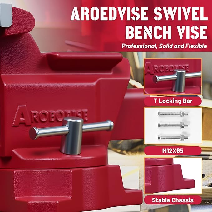 Bench Vise 8-Inch Heavy Duty Vise 210° Swivel Base, Multi-Purpose Vise with Large Anvil for Industrial, Home (8" Jaw Width)
