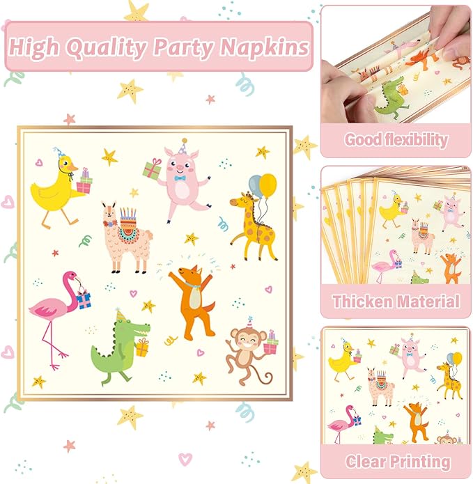 Qyeahkj 100PCS Party Animal Plates and Napkins Party Supplies Happy Birthday - Image 4