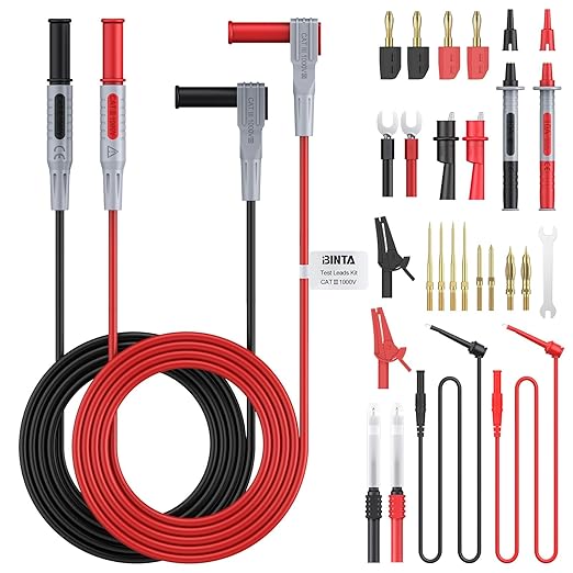 BINTA 28PCS Silicone Multimeter Leads Kit with Replaceable Gold-Plated Test Probes 4PCS Alligator Clips Test Hook Storage Bag, Multimeter Test Leads Kit for Industrial Car Electrical Testing Home