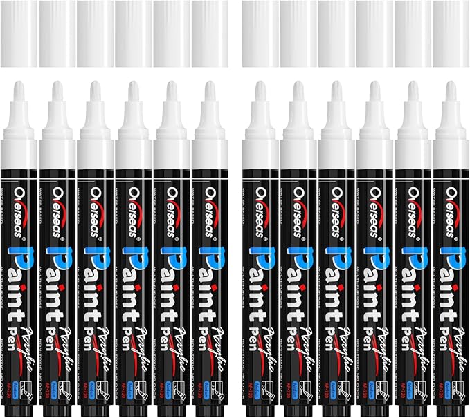 Overseas 12 Pack White Acrylic Paint Pens Permanent Markers, Medium Tip | by Overseas