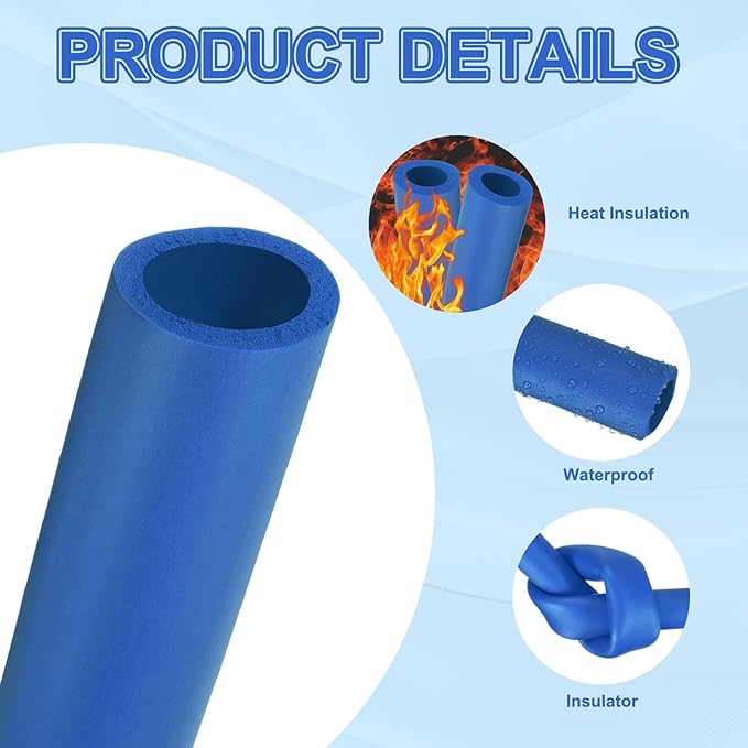 uxcell Pipe Insulation Tube Foam, 1-1/4" ID x 1/4" Thick x 1.64ft Foam Pipe Cover Non-Slip Hollow Tubing Guitar Air Conditioner Stand Fitness Equipment Handles, Blue