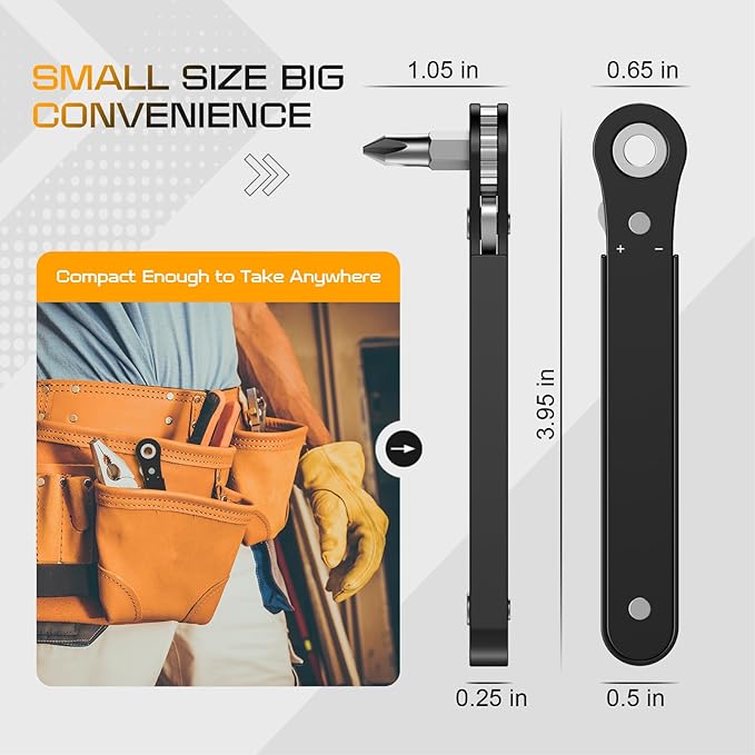 Right Angle Screwdriver Mens Gifts - 90 Degree Offset Ratcheting Screwdriver Pocket Mini Low Profile Ratchet Wrench Bit Socket Set for Tight Space Cool Gadgets EDC Gear Tool Stocking Stuffers for Men