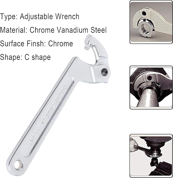 Adjustable C Pin Spanner Hook Wrench for Hydraulic Ram Cylinder, Mechanical Machine, Equipments Vehicles, (4 Pcs) 3/4-2", 1 1/4-3", 2-4 3/4", 4 1/2-6 7/10" Round Head Pin Spanner Wrench Set