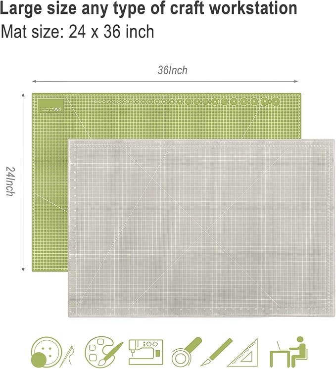 24" x 36" Self Healing Cutting Mat: Double Sided Sewing Cutting Mat Craft - Image 3