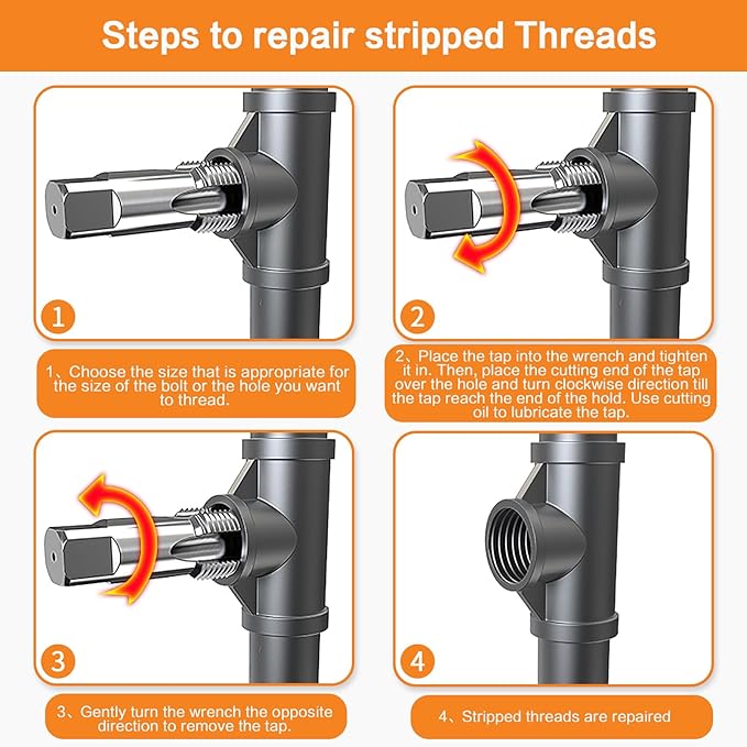 6-Piece NPT Pipe Tap Set, Precision Carbon Steel NPT Tap Set for Clean Accurate Threads, 1", 3/4", 1/2", 3/8", 1/4", 1/8" NPT Tap, Perfect for Plumbers Mechanics DIYers, with Durable Plastic Case