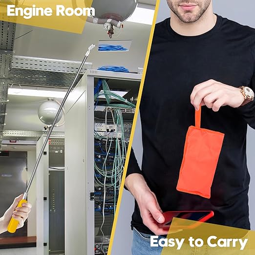 Telescoping Inspection Mirror, Flexible Retractable Automotive Extension Round Mirror 360 Rotation&Bendable Square Mirror, Extendable Mirror on a Stick with 4 Replaceable Mirror & 1 Storage Bag