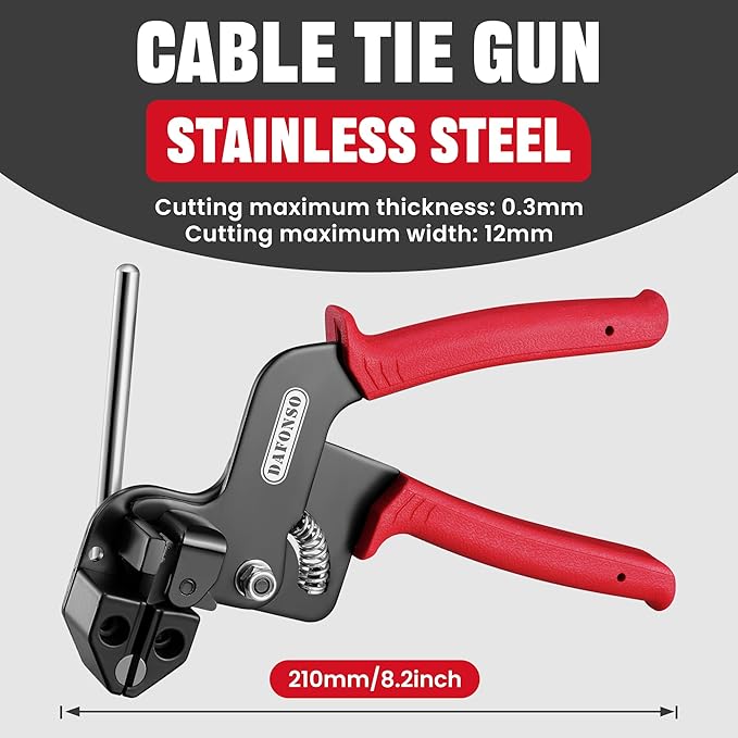 Stainless Steel Cable Tie Gun Kit-100PCS 11.8 inches 304 Heavy Duty Metal Zip Ties, 200LBS Tensile Strength & UV Resistant-for Fence, Exhaust Pipe, Chicken Coop & Industrial Use