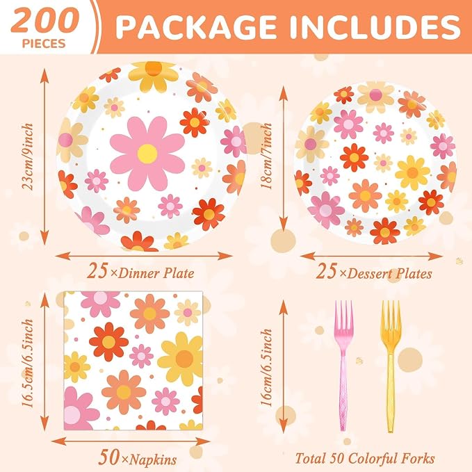 Qyeahkj 50 Guests Groovy Daisy Plates and Napkins Party Supplies Boho Hippie - Image 2