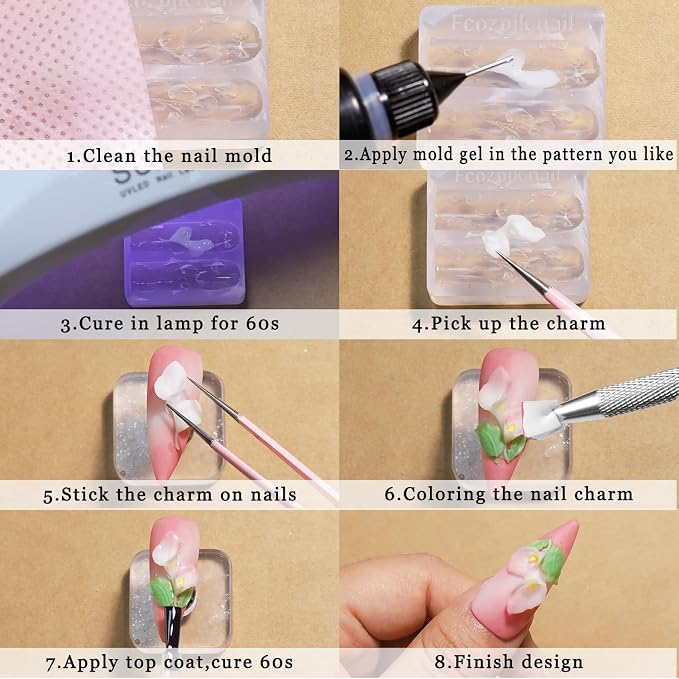 Fcozpjk 3D Flower Molds for Nails, Calla Lily Flowers Nail Charm Molds - Image 7