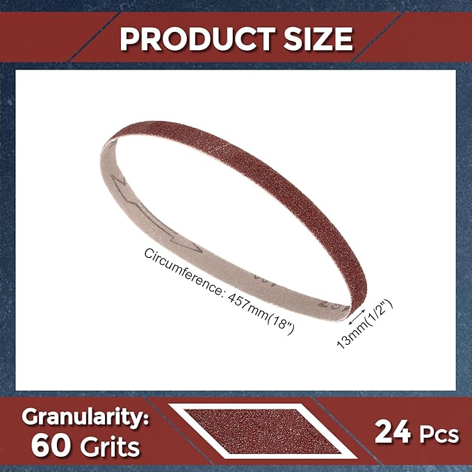24 Pcs Sanding Belts 1/2 x 18 Inch 60 Grit Aluminum Oxide Abrasive Sandpaper for Belt Sander Metal Grinding Wood Working Weld Rust Removal