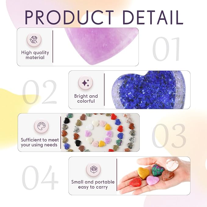 Nuenen 72 Pcs Natural Heart Shaped Healing Crystal Stone Bulk 1.2 Inch Polished - Image 3