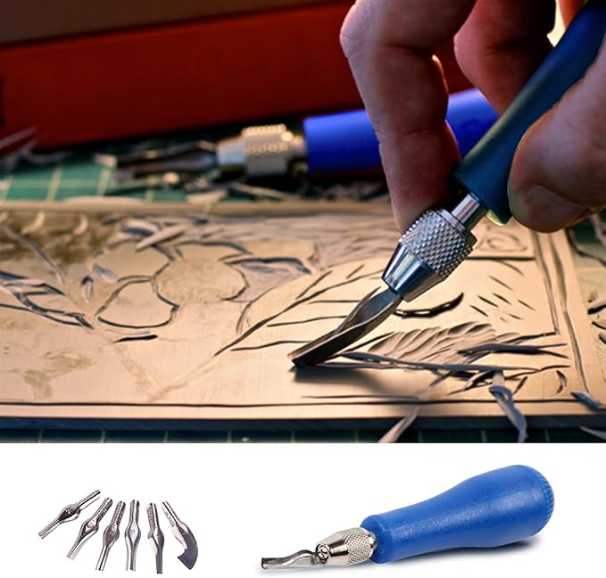 Falling in Art Block Cutters- Craft Linoleum Carving Tools with 6 Type Blades and 2 Plastic Storage Handles