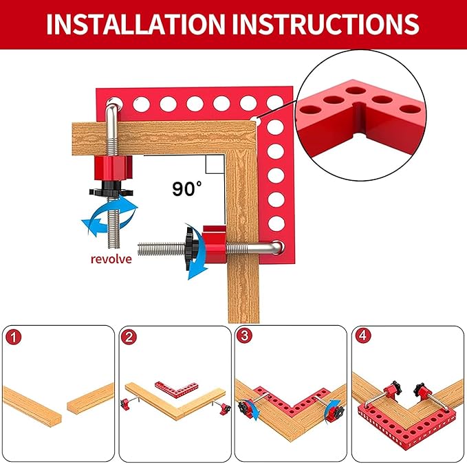 90 Degree Corner Clamp for Woodworking, 4Pack 5.5" x 5.5" Aluminum Alloy Precision Positioning Clamping Squares with 12pcs Gasket, for Picture Frames Boxes Cabinets Drawers,with Strong Box