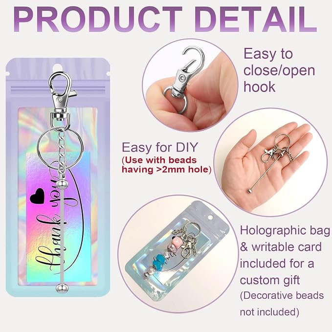 42/84/126 Pcs Beadable Keychain Bars Bulk Blank DIY Beaded Keychain Making - Image 4