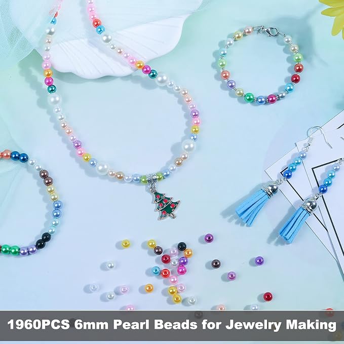1960PCS Pearl Beads, 6mm 28 Colors Multicolor Loose Pearls - Image 4