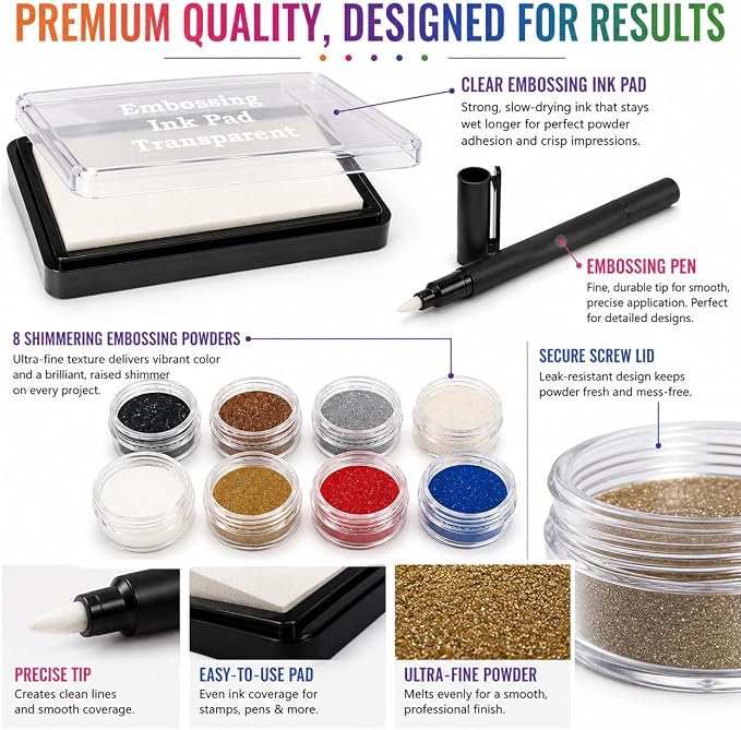 Embossing Kit with Heat Tool Bundle, Embossing Powders, Complete Embossing - Image 5