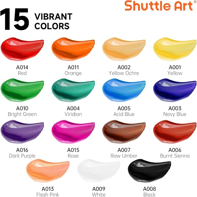 Shuttle Art Acrylic Paint Set, 15 x 12ml Tubes Artist Quality Non Toxic Rich - Image 3