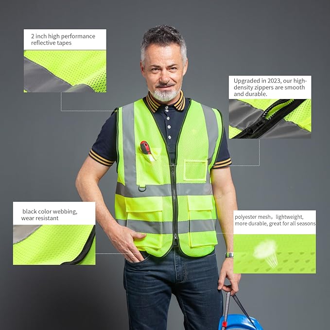 Tydon Guardian Reflective Safety Vest for Women Men High Visibility Security With Pocket Zipper Front Meet ANSI/ISEA Standard