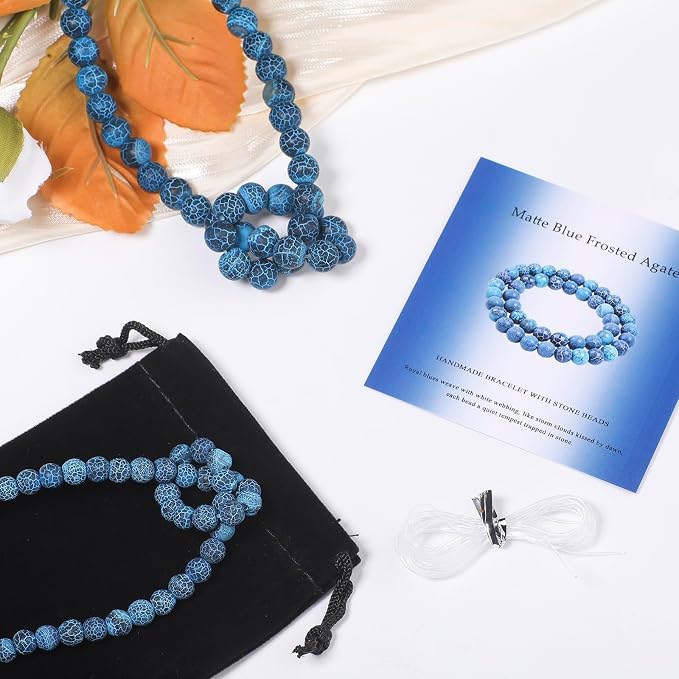 6mm Matte Blue Frosted Agate Bead, 15-Inch Matte Round Loose Stone Beads - Image 2