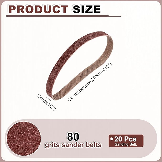 HARFINGTON 1/2 x 12 Inch Sanding Belts, 20 Pcs 80 Grits Aluminum Oxide Abrasive Belt Sander File Belt for Woodworking, Metal Polishing, Knife Sharpener