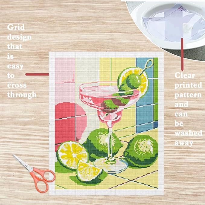 FREEBLOSS 11CT Cocktail Stamped Cross Stitch Kits Full Embroidery Kits - Image 3