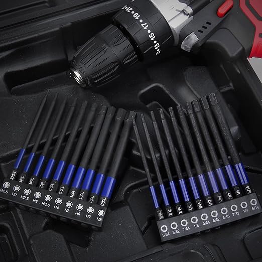 HPHOPE Impact Hex Head Allen Wrench Drill Bit Set 10 Pcs - SAE, TS2 Steel Hex Bits Set, 1/4” Hex Shank with Magnetism, 100mm Long with Storage Box.