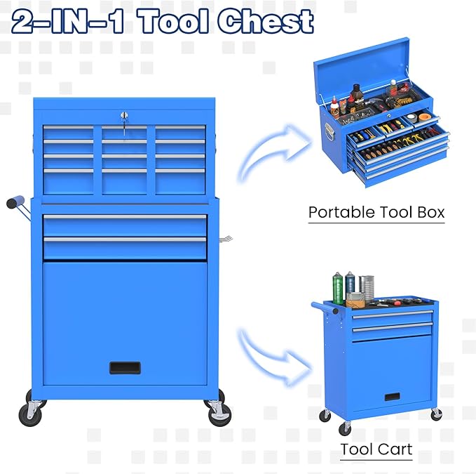 Rolling Tool Chest with Wheels, 8-Drawer High Capacity Tool Box with Wheels, Removable Storage Toolbox with Lock for Garage, Workshop