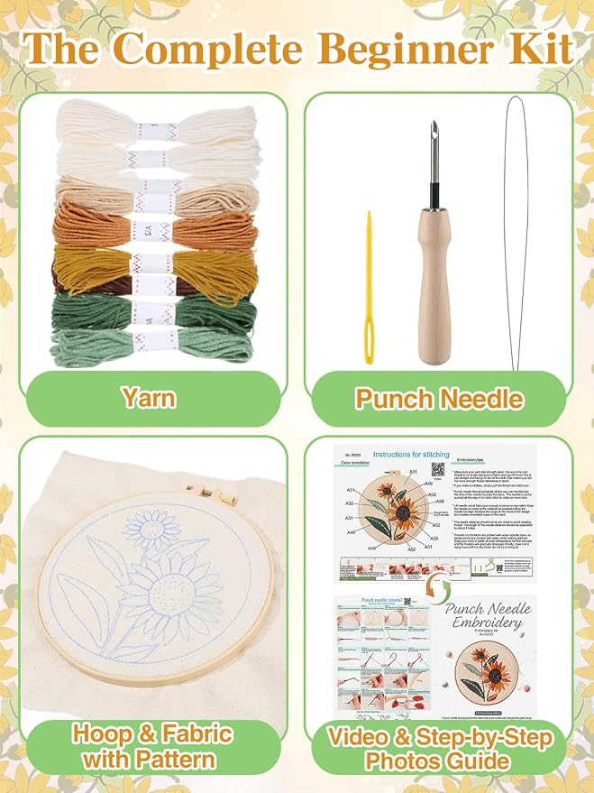 Punch Needle Kit Adults Beginner- Step-by-Step Guide & Video, Including Punch - Image 2