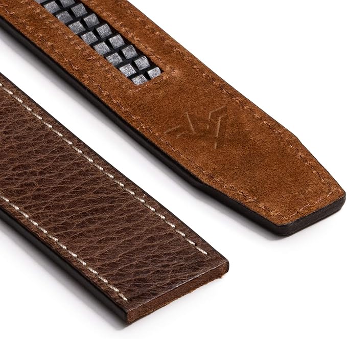 SlideBelts Full Grain Leather Belt with Contrast Stitching - Custom Fit for Adult Men, Golfers