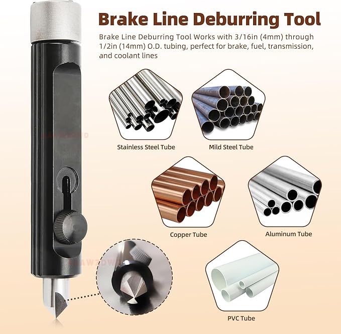 Brake Line Deburring Tool,Rimming & Deburring Tool for 3/16" to 1/2" Brake Line Tubing Deburring Tool,Fuel and Coolant Lines Hand Tools