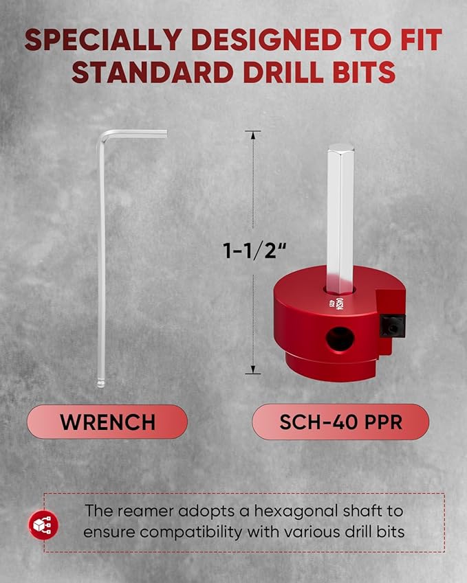Saker PVC Pipe Reamer, PVC Fitting Saver with 1-1/2inch Head, For SCH40, ABS Pipe,CPVC Perfect for Plumbing Repairs, Fits Standard 1/2" Drill